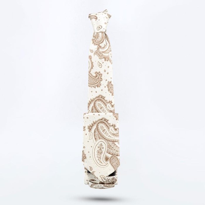 کراوات مردانه بته جقه کرمی کد T01-07-24 Mens tie with cream jacket code T01-07-24