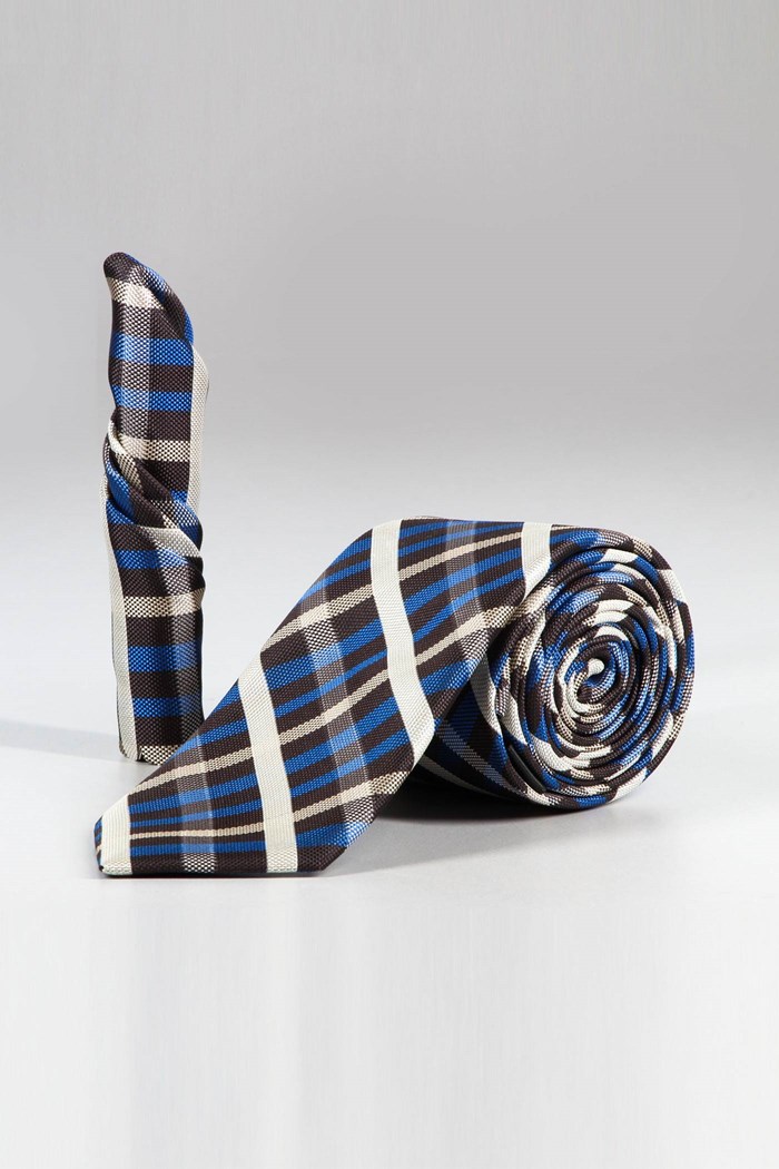ست کراوات و پوشت چهارخانه سرمه ای کد T01-07-1205 Set of navy blue tie and plaid skin code T01-07-1205