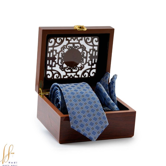 Tousi set and tie set small blue checkered box code T01-07-0805