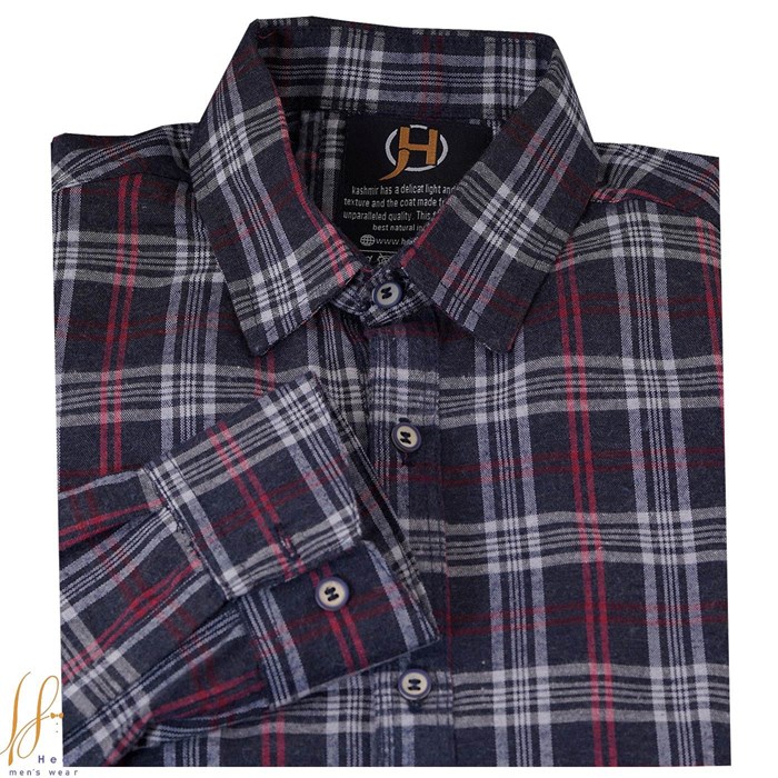 پیراهن مردانه چهارخانه ذغالی قرمز Red Charcoal Checkered Mens Shirt