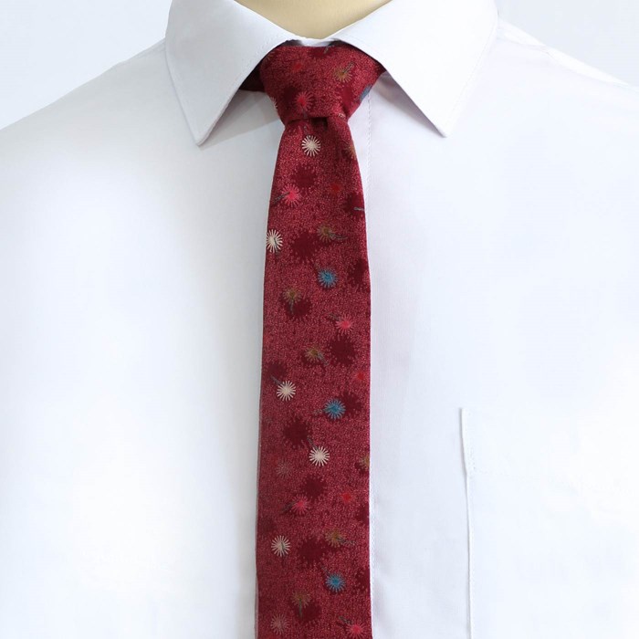 ست کراوات و پوشت طرح قاصدک زرشکی کد T01-07-3004 Crimson dandelion tie and skin set code T01-07-3004