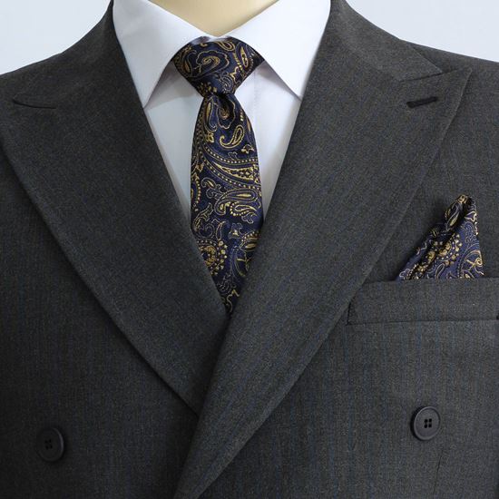 ست کراوات و پوشت طرح بته جقه کلاسیک سرمه ای طلایی کد T01-07-1246