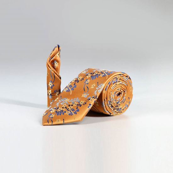 ست کراوات و پوشت گلدار خردلی کد T01-07-2704