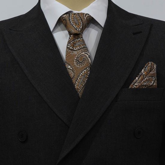 ست کراوات و پوشت طرح بته جقه خردلی قهوه ای کد T01-07-2731