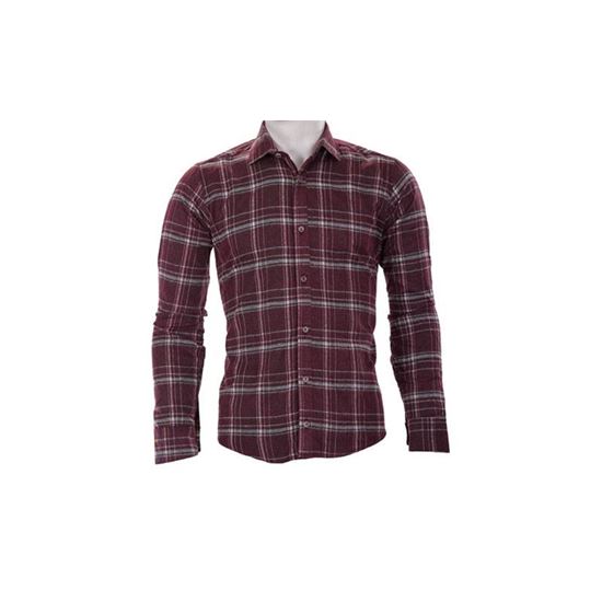 پیراهن مردانه چهارخانه زرشکی طوسی