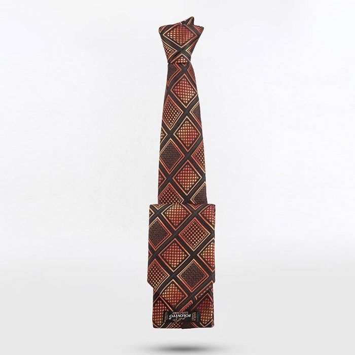 Large checkered men's tie and leather set, code T01-07-3128