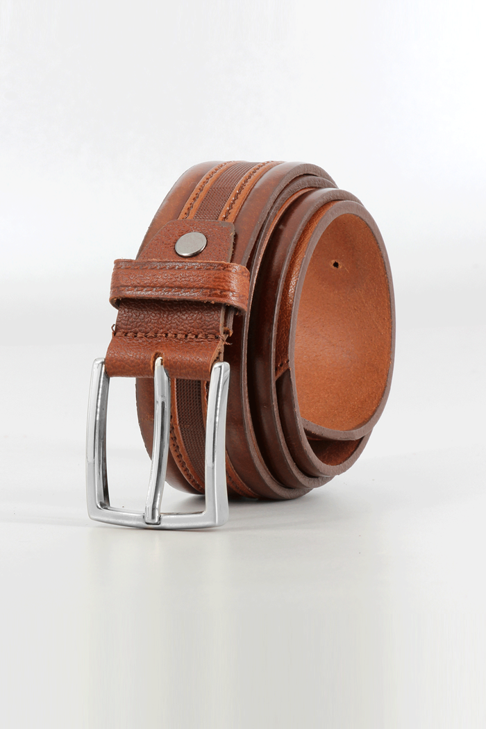 Mens leather belt sewn in the middle