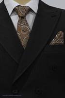 Brown mustard jacquard tie and leather set code T01-07-2731