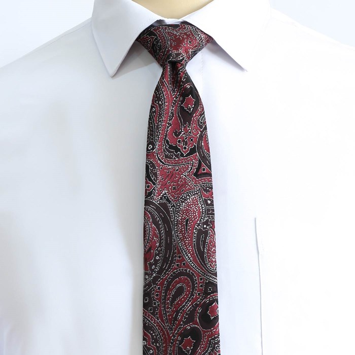 ست کراوات و پوشت بته جقه مشکی زرشکی کد T01-07-0130 Black and crimson tie and skin set code T01-07-0130