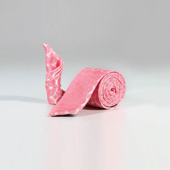 ست کراوات و پوشت طرح دار صورتی کد T01-07-2104 Pink patterned tie and leather set, code T01-07-2104