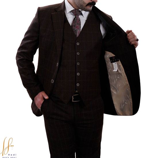 کت و شلوار پشم انگلیسی مدل چهار خانه درشت