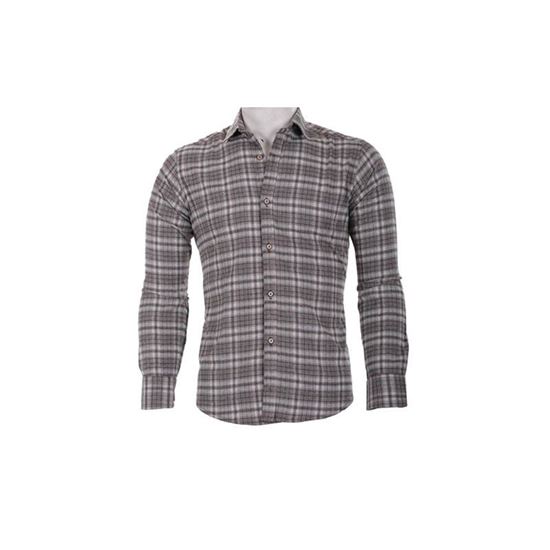 پیراهن مردانه چهارخانه کرم قهوه ای