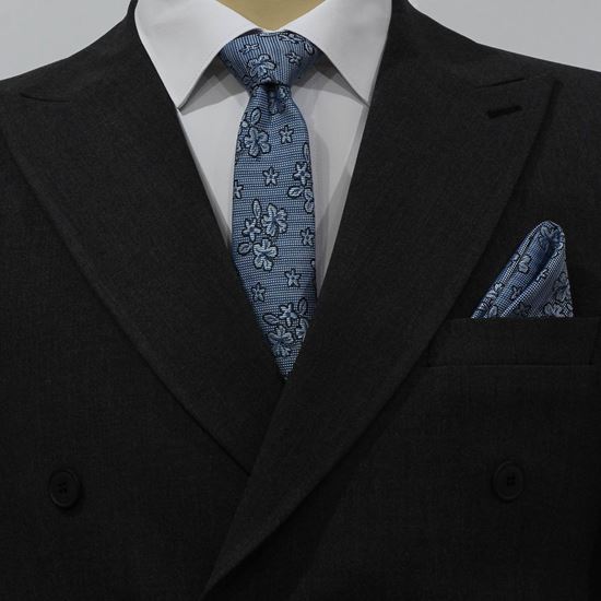 ست کراوات و پوشت طرح گل آبی توسی کد T01-07-0805