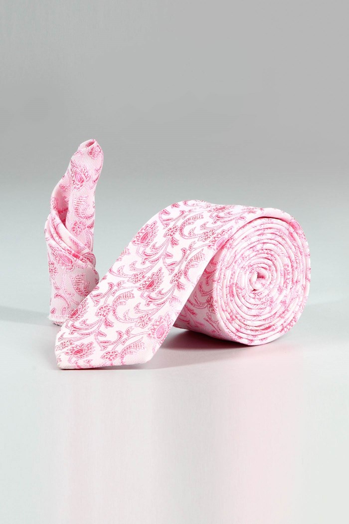 ست کراوات و پوشت گل دار صورتی کد T01-07-2103 Pink floral tie and skin set code T01-07-2103