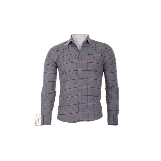 پیراهن مردانه چهارخانه طوسی زرشکی