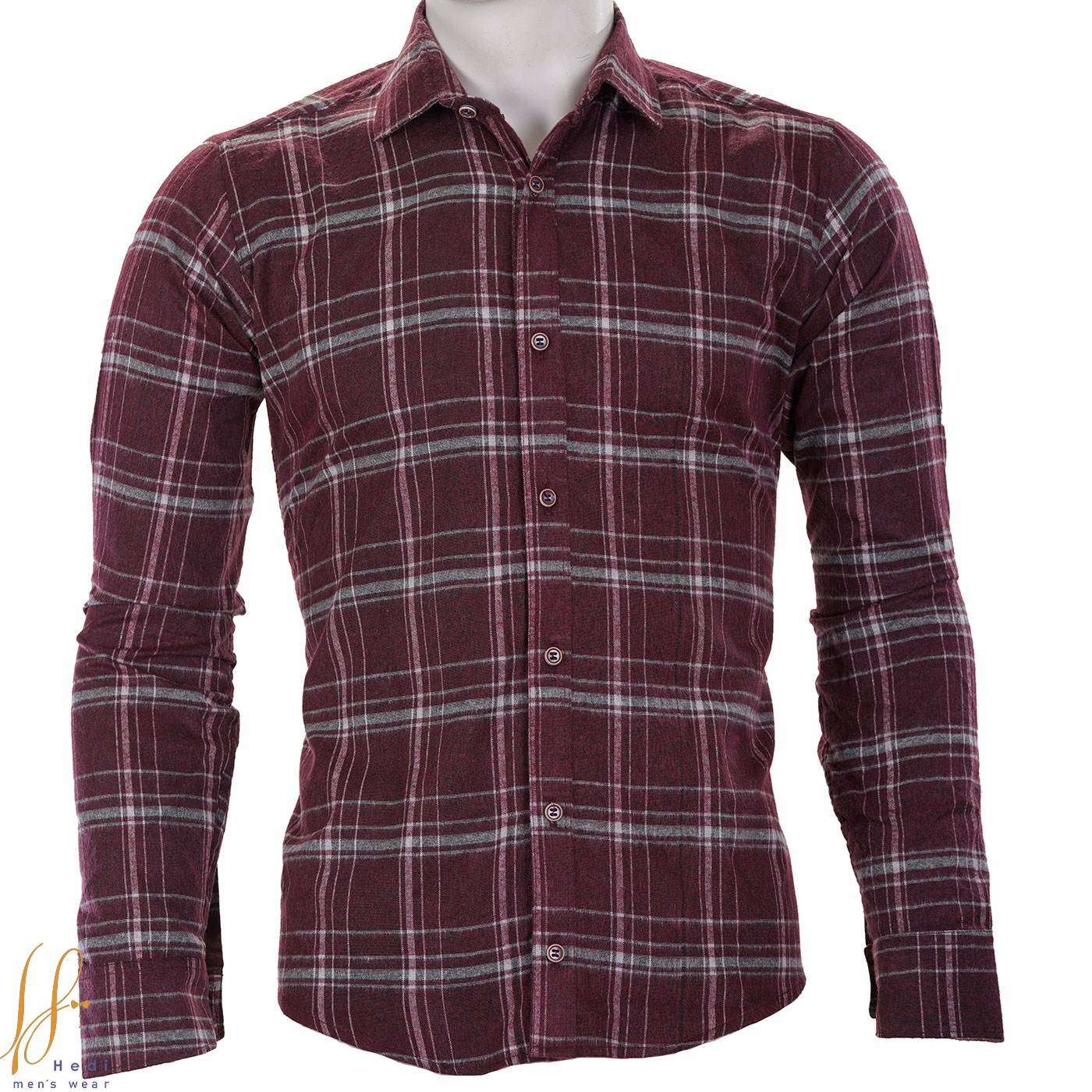 Crimson-gray checkered mens shirt
