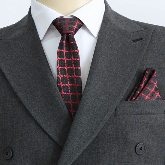 ست کراوات و پوشت طرح Macclesfield مشکی زرشکی کد T01-07-0130A