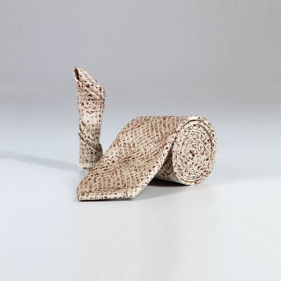 ست کراوات و پوشت طرح دار کرمی کد T01-07-2404