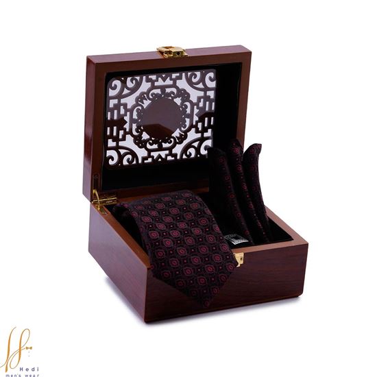 ست کراوات و پوشت طرح Macclesfield مشکی قرمز کد T01-07-0129