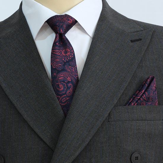 ست کراوات و پوشت طرح بته جقه سرمه ای زرشکی کد T01-07-1230A