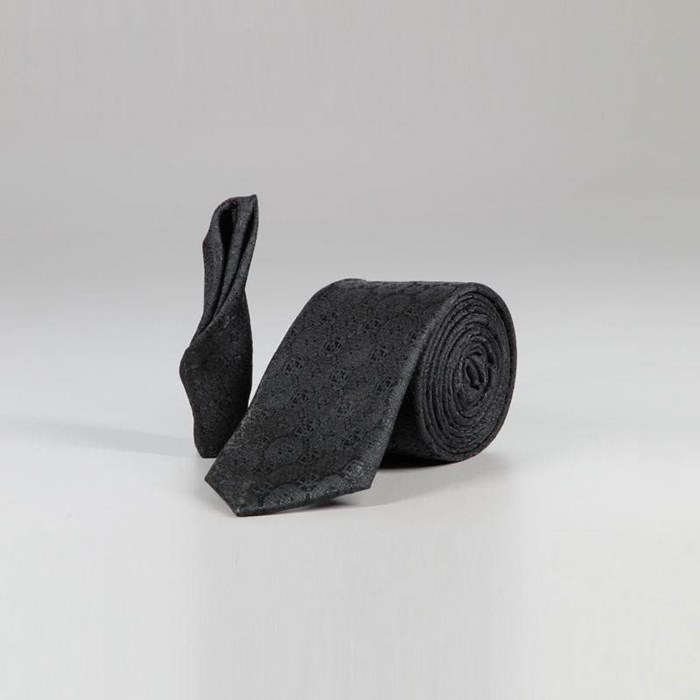 ست کراوات و پوشت طرح دار مشکی T01-07-0103 Black patterned tie and leather set T01-07-0103