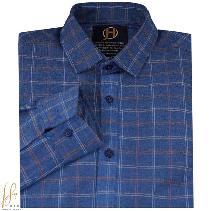 پیراهن مردانه چهارخانه سرمه ای قهوه ای Mens plaid shirt in navy blue