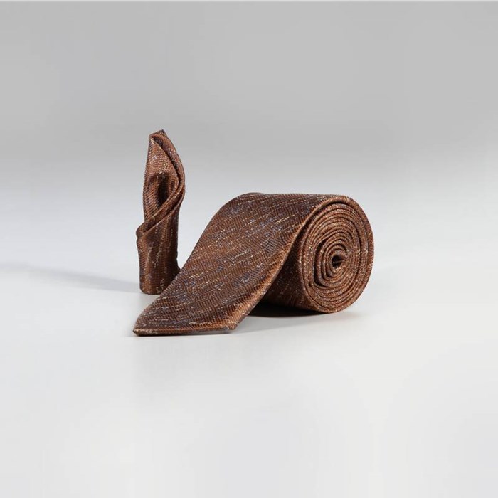 ست کراوات و پوشت طرح دار قهوه ای کد T01-07-3104 Brown patterned tie and leather set code T01-07-3104