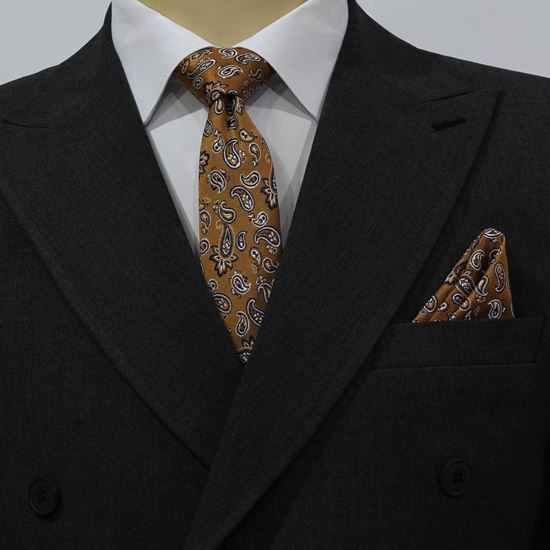 ست کراوات و پوشت طرح ترمه خردلی سفید کد T01-07-2700