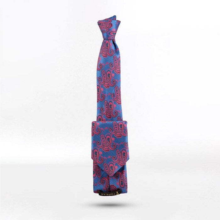 ست کراوات و پوشت مردانه آبی قرمز کد T01-07-0829 Mens blue tie and leather set red code T01-07-0829