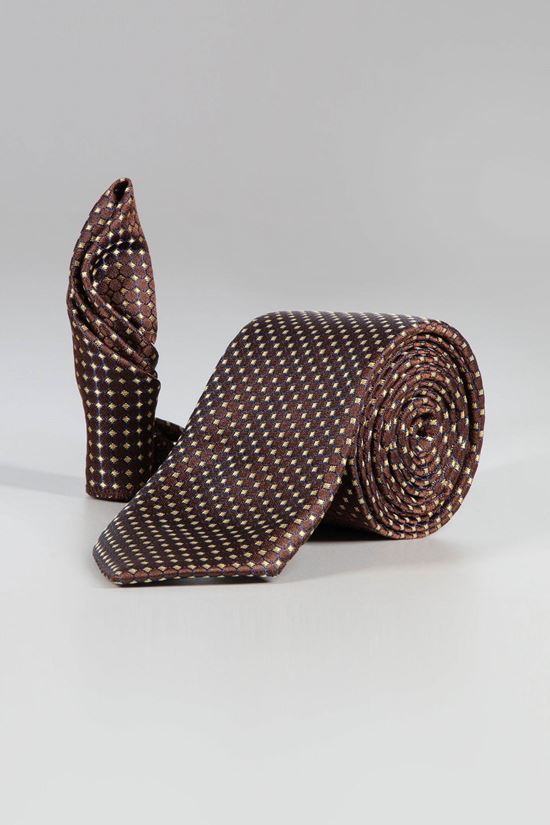 ست کراوات و پوشت خال خالی قهوه ای کد T01-07-2103