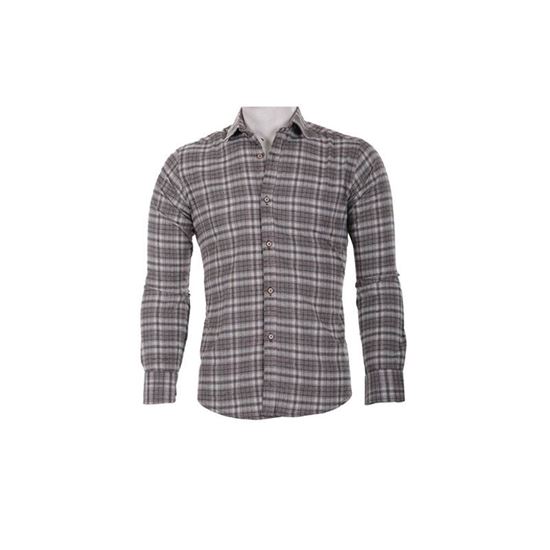 پیراهن مردانه چهارخانه طوسی ذغالی