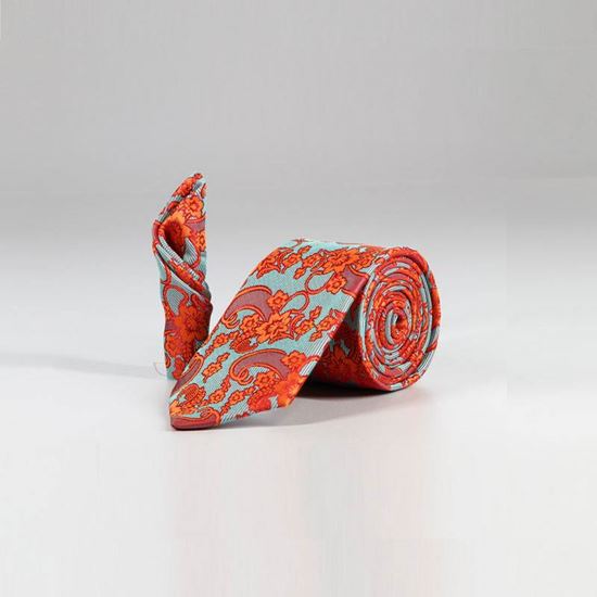 ست کراوات و پوشت طرح دار آبی نارنجی کد T01-07-0828