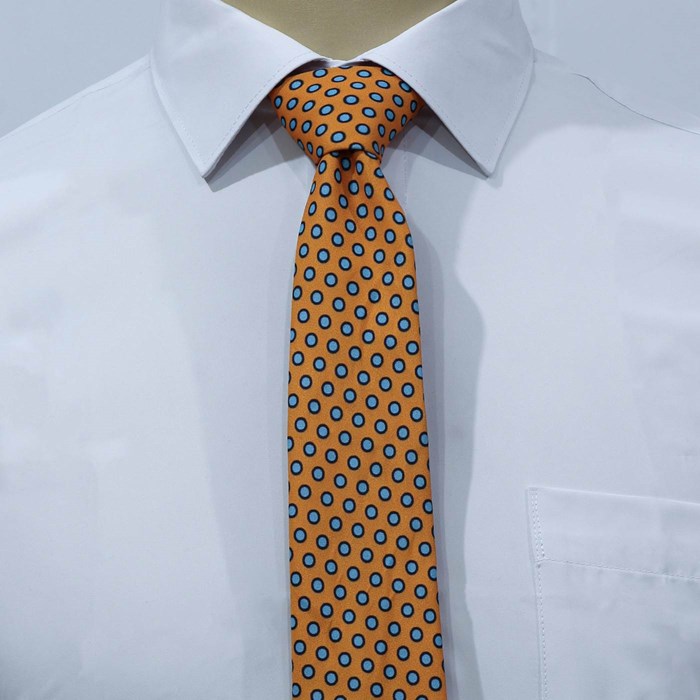 Tie and leather set with yellow-blue dotted design code T01-07-2608