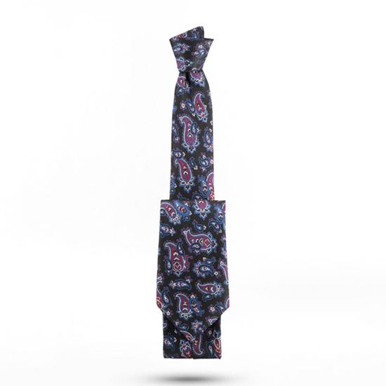 ست کراوات و پوشت مردانه ترمه مشکی سرمه ای کد T01-07-0112A