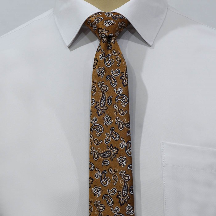 ست کراوات و پوشت طرح ترمه خردلی سفید کد T01-07-2700 White mustard cashmere tie and leather set code T01-07-2700