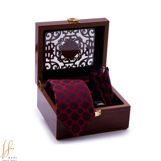 ست کراوات و پوشت طرح Macclesfield قرمز سرمه ای کد T01-07-2912