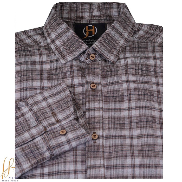 پیراهن مردانه چهارخانه کرم قهوه ای Mens brown plaid shirt