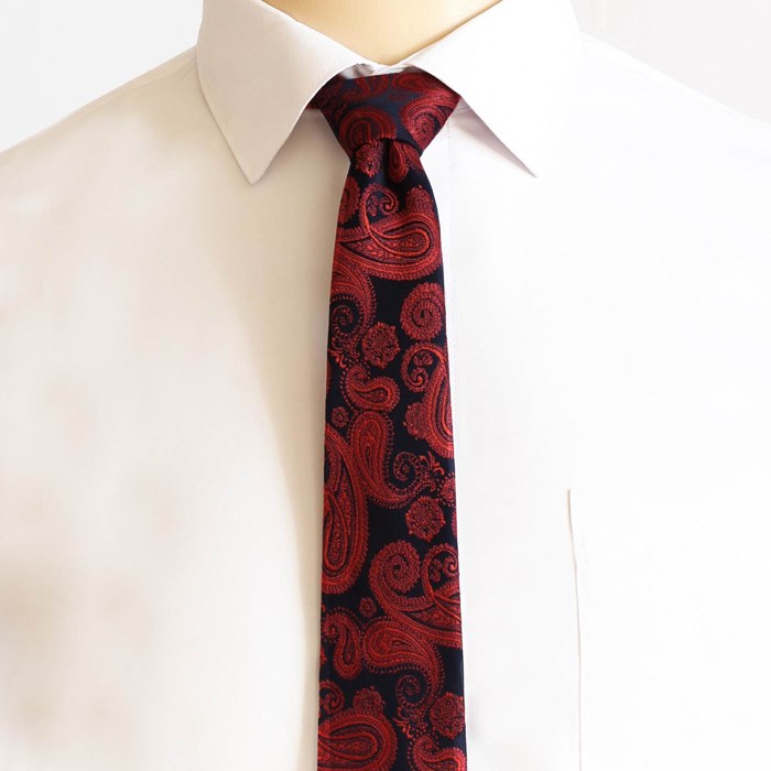 ست کراوات و پوشت طرح بته جقه سرمه ای زرشکی کد T01-07-1230 Tie and skin set of crimson crimson jacquard design code T01-07-1230