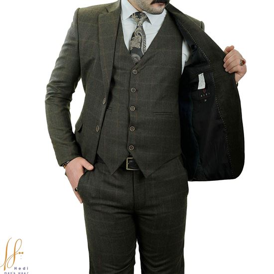 کت و شلوار پشم انگلیسی مدل چهار خانه درشت