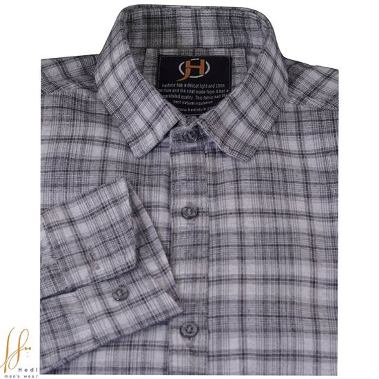 پیراهن مردانه چهارخانه طوسی ذغالی