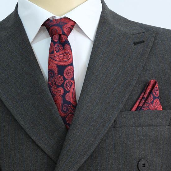 ست کراوات و پوشت طرح بته جقه سرمه ای زرشکی کد T01-07-1230