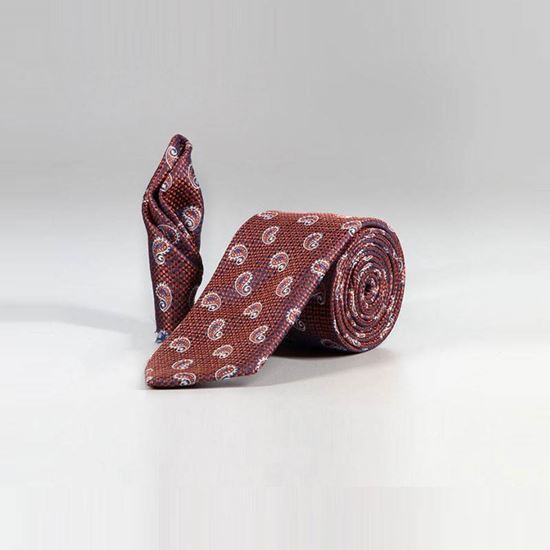 ست کراوات و پوشت طرح ترمه آجری سفید کد T01-07-4400