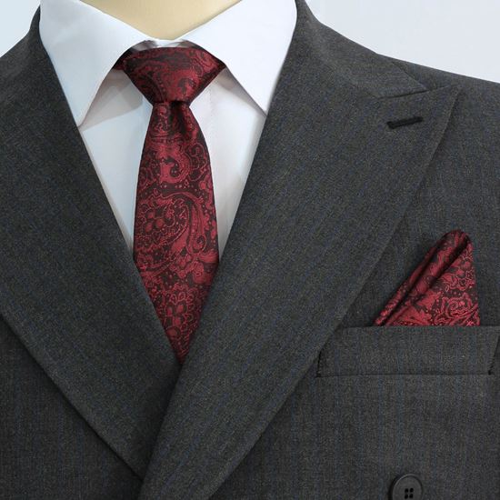 ست کراوات و پوشت طرح دار مشکی زرشکی کد T01-07-0130