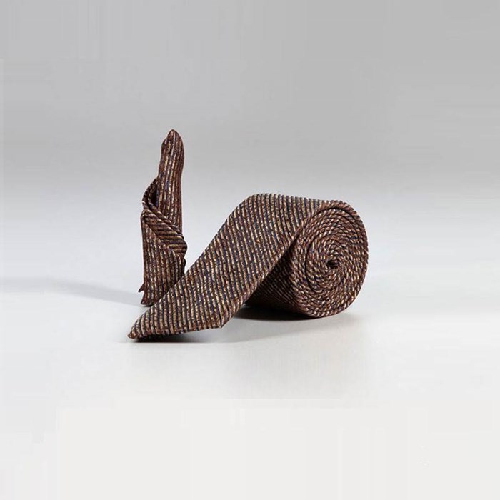 ست کراوات و پوشت طرح دار قهوه ای کد T01-07-3101 Brown patterned tie and leather set, code T01-07-3101