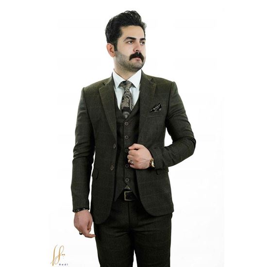 کت و شلوار پشم انگلیسی مدل چهار خانه درشت