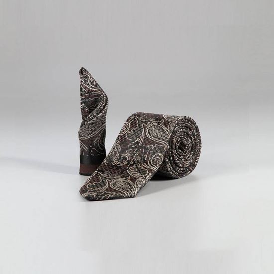 ست کراوات و پوشت طرح بته جقه قهوه ای کد T01-07-3103